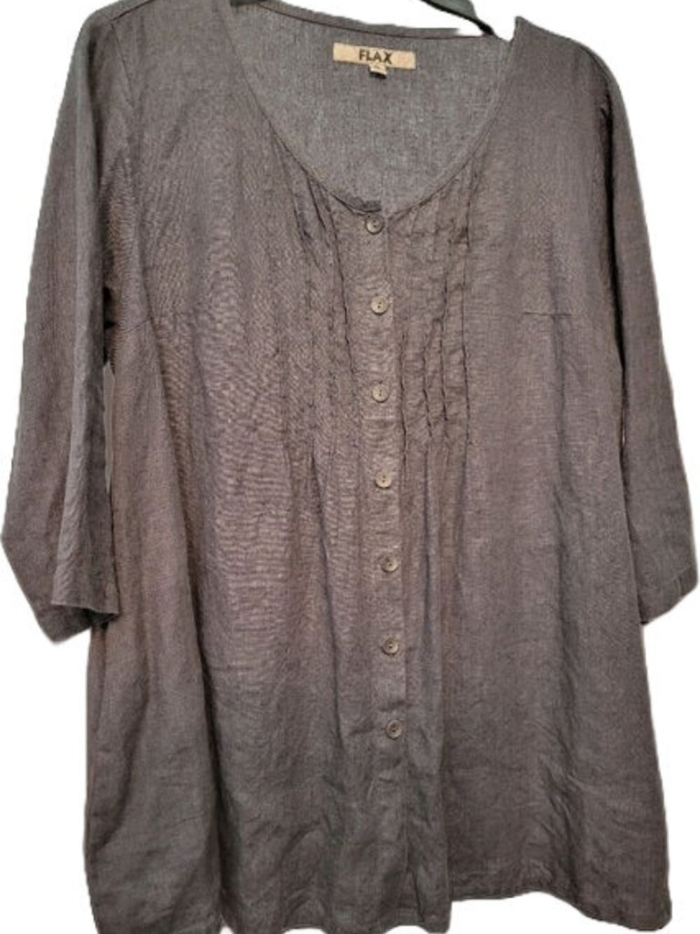 FLAX 100% Linen Celebration Blouse, Charcoal, M- Pockets, Oversize, Smock